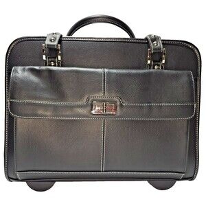 Samsonite Women's Rolling Mobile Offce Black Leather Laptop Business Brief Case